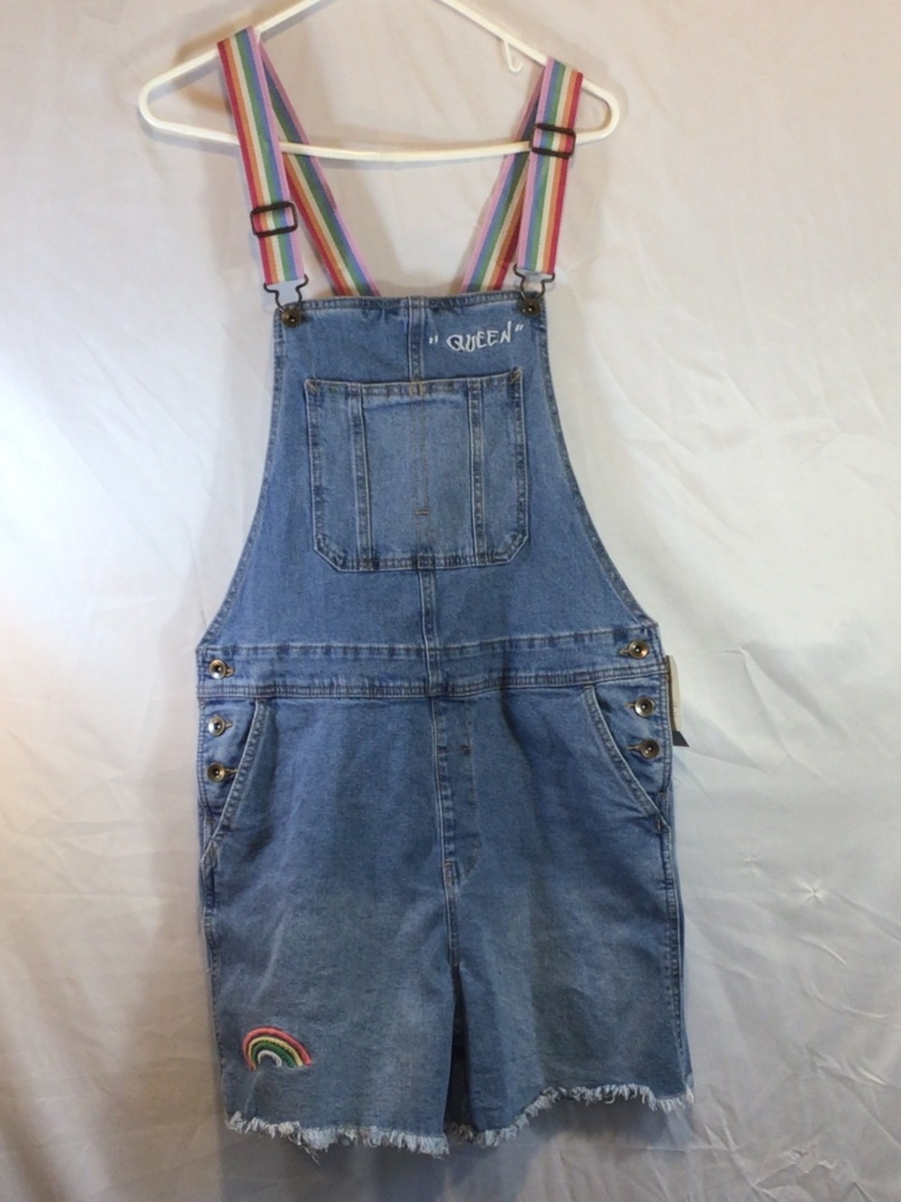 Target Take Pride Shortalls M Blue Rainbow Striped Straps Queen Embroidery